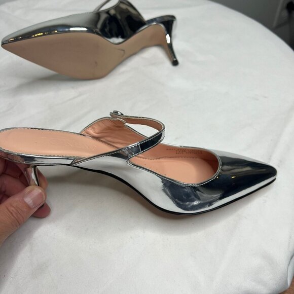J.Crew $228 Colette Mule Heels Silver Specchio Italian Leather Size 6 BM692 - Picture 8 of 8